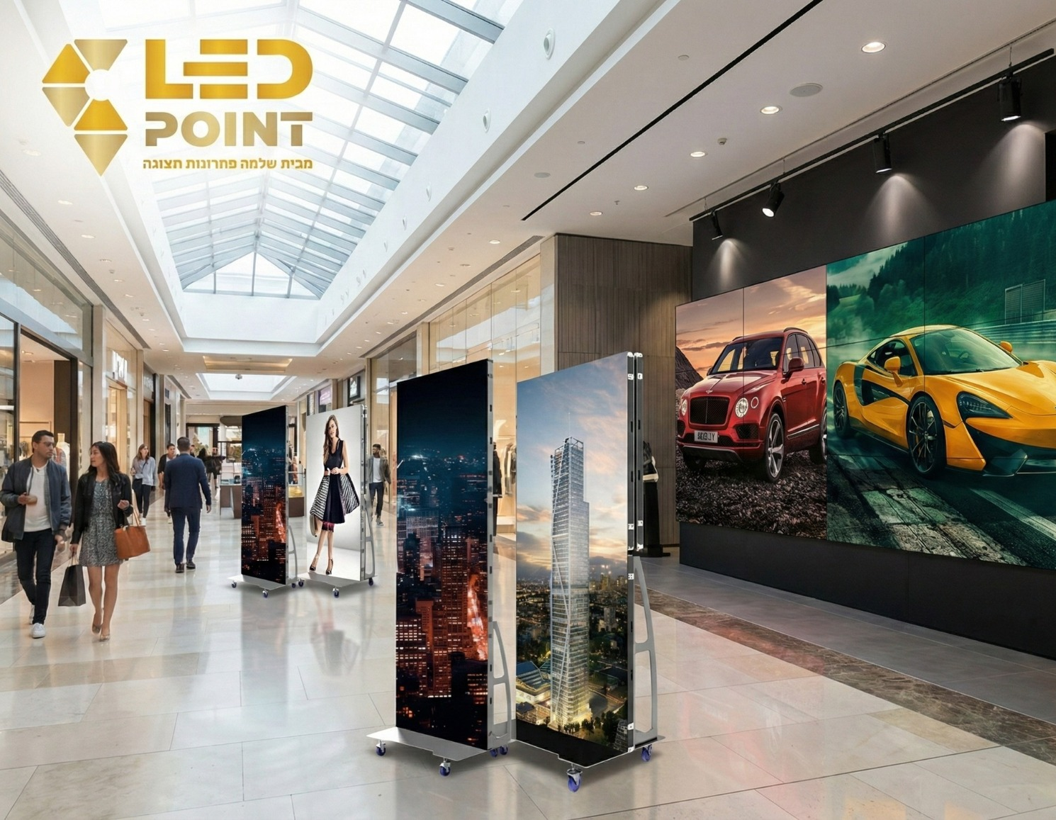 Ceiling Point Display מסכי לד לעסקים, שלטי חוצות ומסכי פרסום דיגיטליים | LED Point מסכי לד